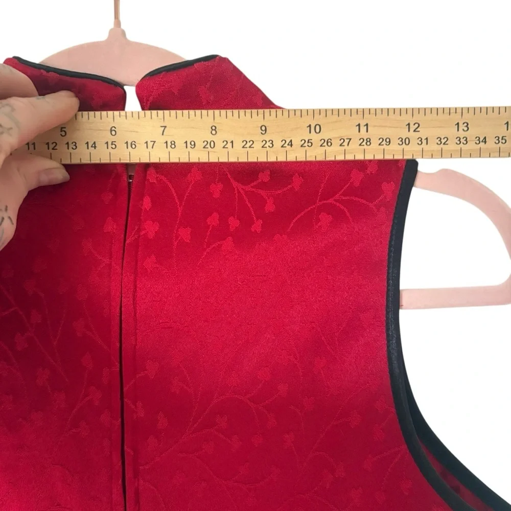 Vintage Red Qipao Mandarin Collar Mini Dress Frog Closures Sz Medium Made In USA - Picture 6 of 15